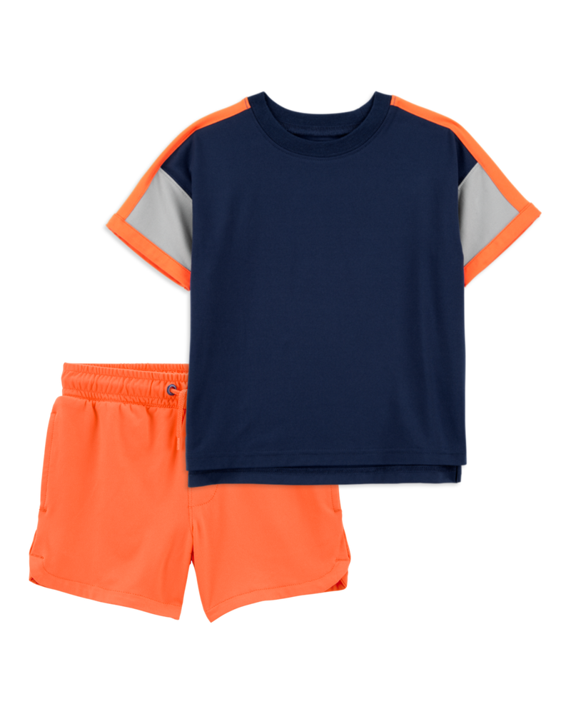Toddler 2-Piece Active Raglan Tee & Pull-On Shorts Set - Navy/Orange, image 1 of 9 slides