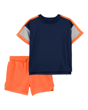 Toddler 2-Piece Active Raglan Tee & Pull-On Shorts Set - Navy/Orange, 
