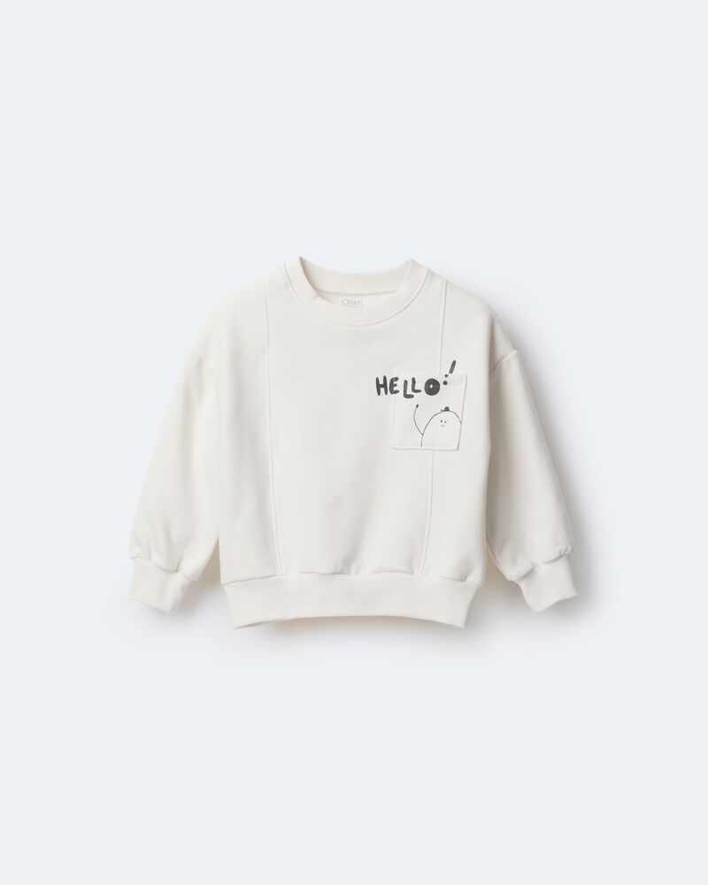Toddler Hello!' Pullover Sweatshirt - Cream, image 2 of 6 slides