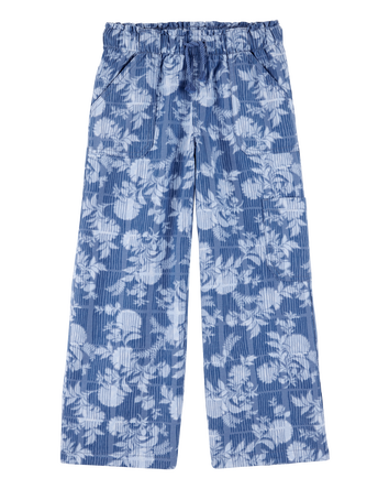 Kid Floral Print Drawstring  Pants - Blue, 