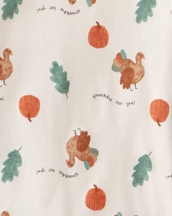 Kid Thanksgiving Print 100% Cotton Long-Sleeve 2-Piece Pajamas - Cream, 