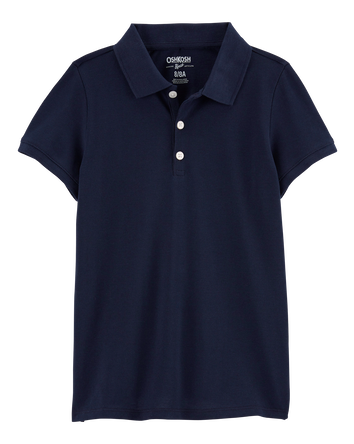 Girls Pique Cotton Uniform Polo - Navy, 