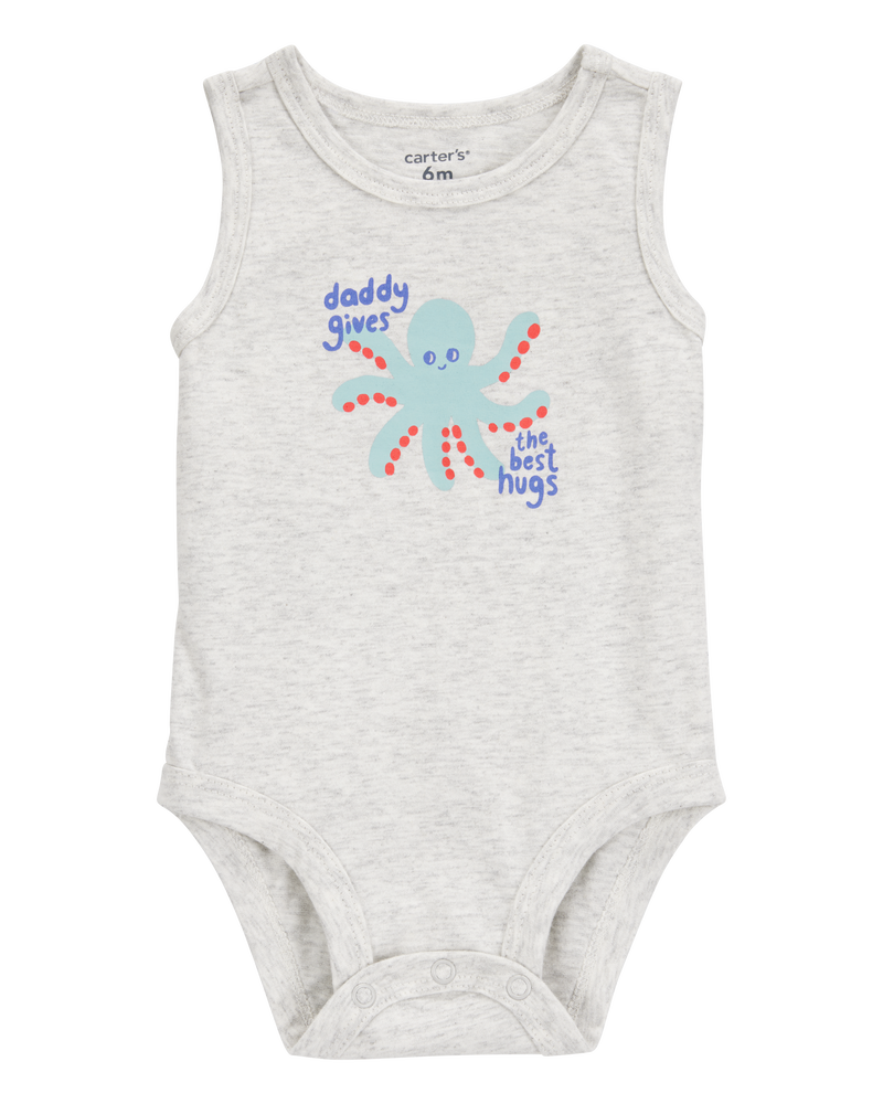 Baby Boy Octopus Daddy Sleeveless Bodysuit - Grey, image 1 of 3 slides