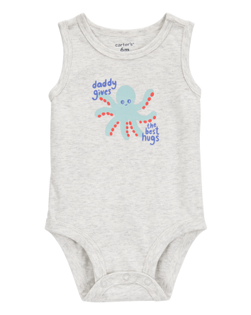 Baby Boy Octopus Daddy Sleeveless Bodysuit - Grey, 