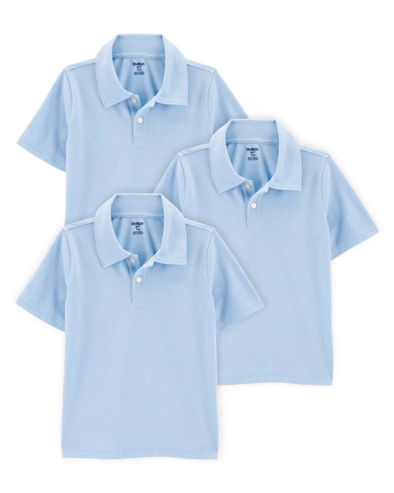 Kid 3-Pack Pique Uniform Polo Shirts - Light Blue, image 1 of 4 slides