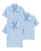 Kid 3-Pack Pique Uniform Polo Shirts - Light Blue, image 1 of 4 slides