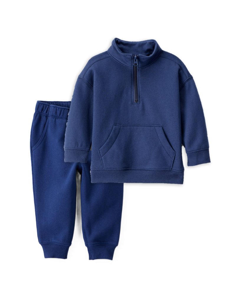 Baby Boy 2-Piece DayDream Fleece Varsity Quarter-Zip Sweatshirt & Joggers Set - Blue, image 1 of 6 slides