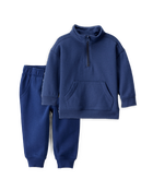 Baby Boy 2-Piece DayDream Fleece Varsity Quarter-Zip Sweatshirt & Joggers Set - Blue, image 1 of 6 slides
