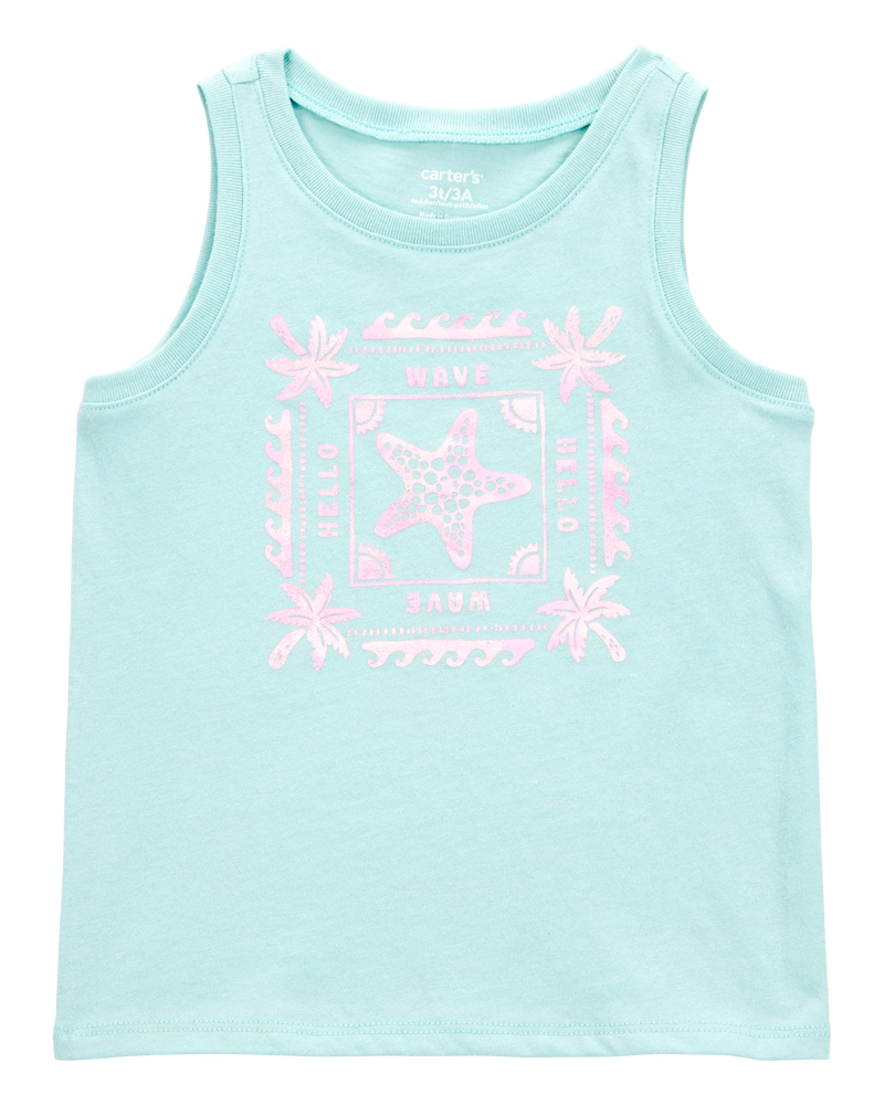Toddler Girl Starfish Muscle Tank - Turquoise, image 1 of 3 slides