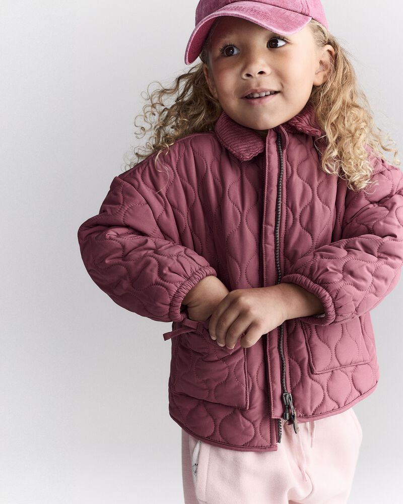 Toddler Girl Quilted Barn Jacket - Burgundy, image 1 of 7 slides