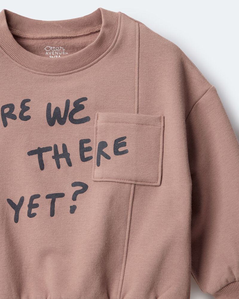 Toddler Neutral Are We There Yet' Pullover Sweatshirt - Mocha Brown, image 6 of 6 slides