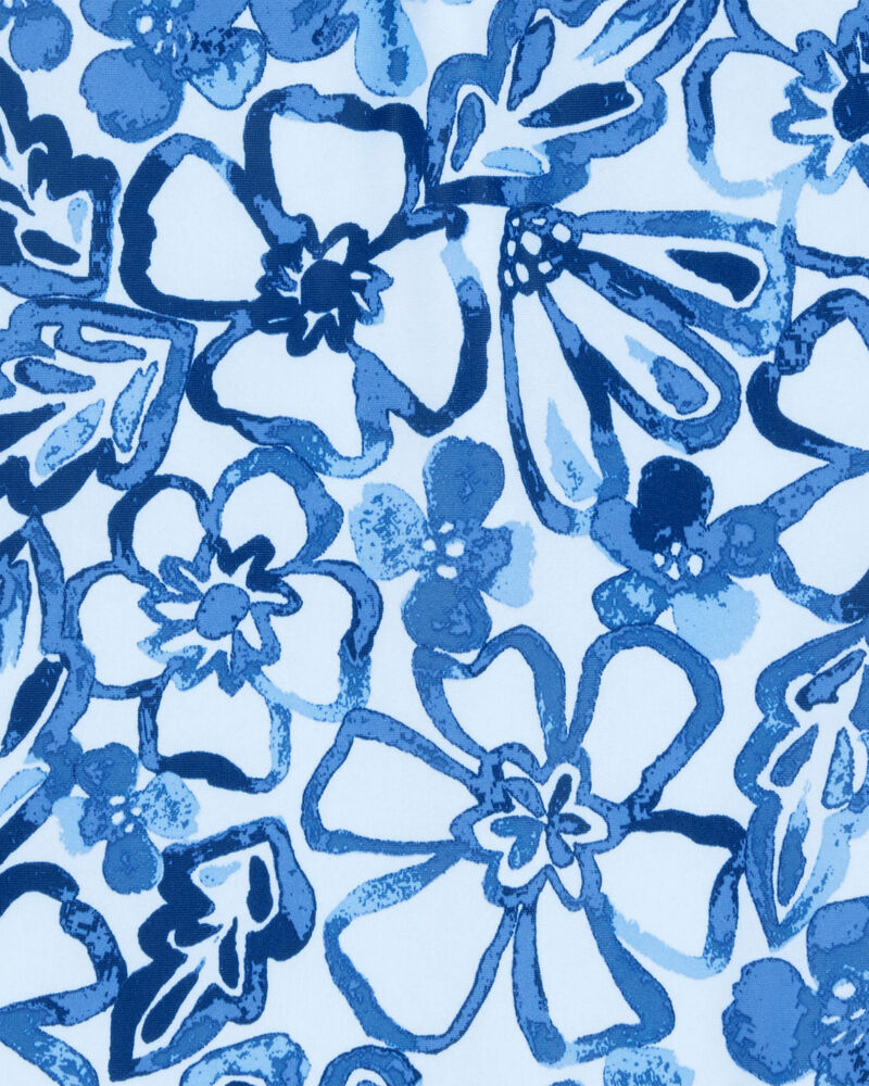 Toddler Girl 1-Piece Floral Swimsuit - Blue, image 3 of 4 slides