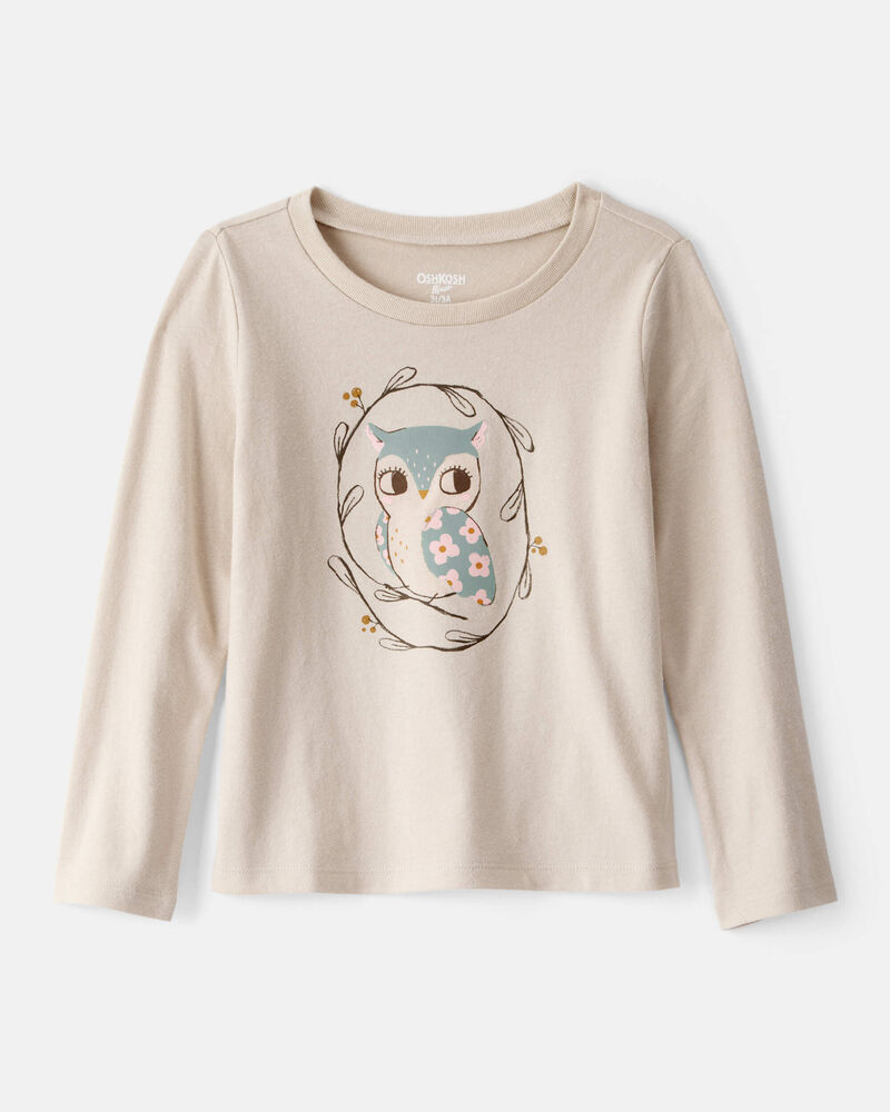 Toddler Girl Owl Long-Sleeve Graphic Tee - Tan, image 1 of 3 slides