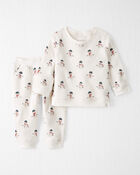 Baby 2-Piece Organic Cotton Waffle Knit Set in Snowman Print, image 1 of 4 slides