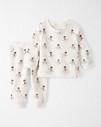 Baby 2-Piece Organic Cotton Waffle Knit Set in Snowman Print, 