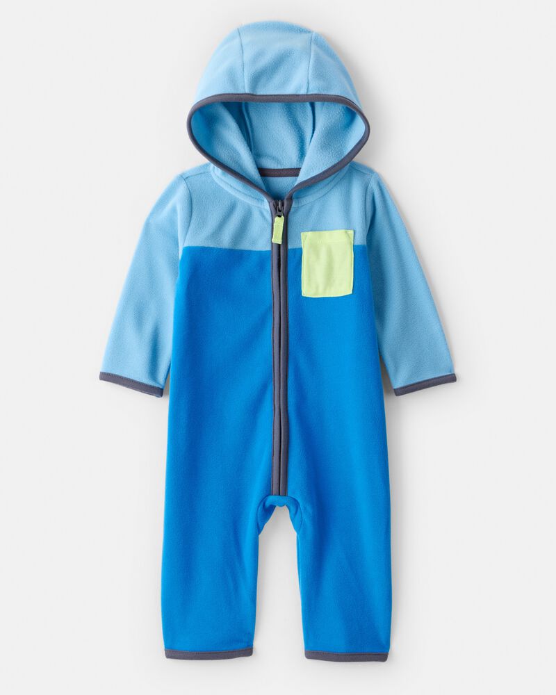 Baby Boy Color Block Fleece Long-Sleeve Jumpsuit - Blue, image 1 of 4 slides