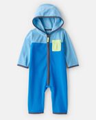 Baby Boy Color Block Fleece Long-Sleeve Jumpsuit - Blue, image 1 of 4 slides
