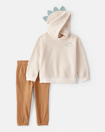 Toddler Boy 2-Piece Dinosaur Hoodie & Pant Set - Cream/Brown, 