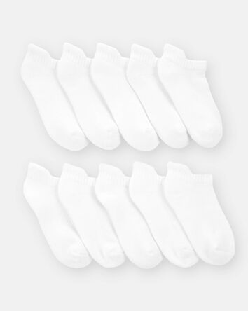 Kid 10-Pack No Show Socks - White, 