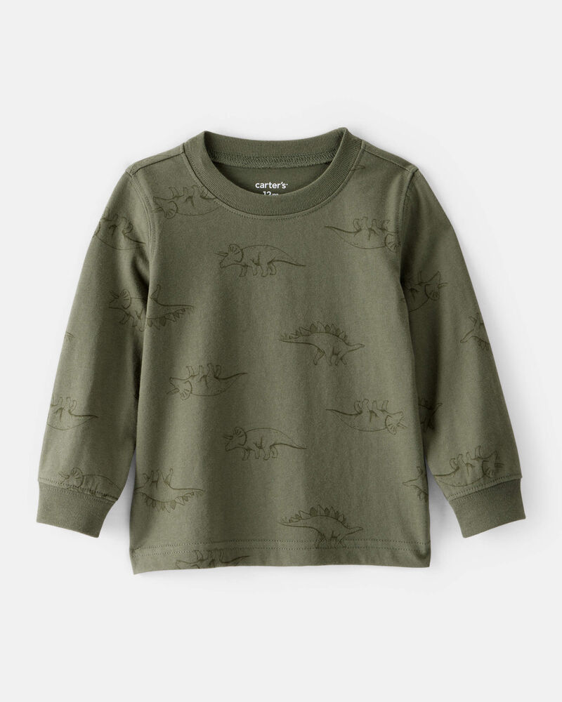 Baby Boy Dinosaur Print Long-Sleeve Tee - Green, image 1 of 3 slides
