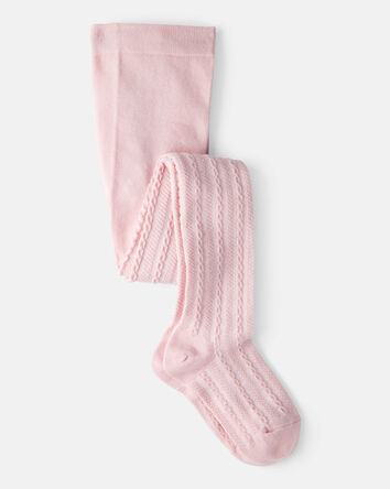 Girls Cable Knit Tights - Pink, 