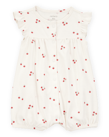 Baby Girl Tomato Print Short-Sleeve Cotton Romper - Ivory, 