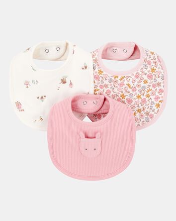 Baby 3-Pack Floral Bibs - Pink/Ivory, 