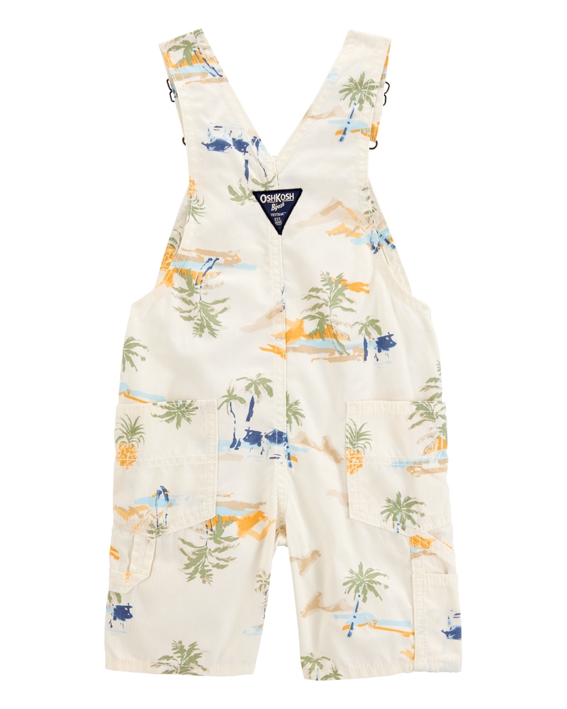 Toddler Boy Tropical-Print Canvas Shortalls-Cream, image 2 of 4 slides