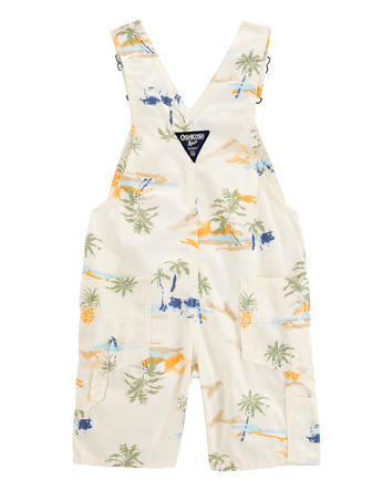 Toddler Boy Tropical-Print Canvas Shortalls-Cream, 