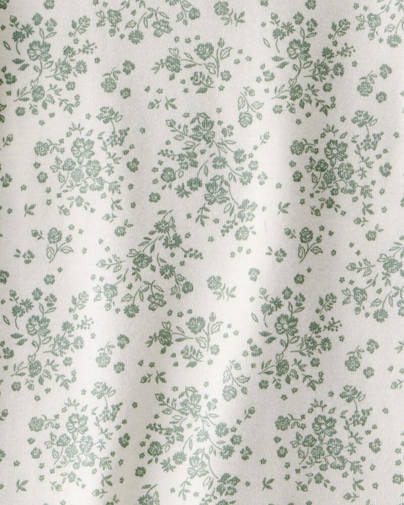 Toddler Floral Short-Sleeve Fashion Top - Green/White, image 2 of 3 slides