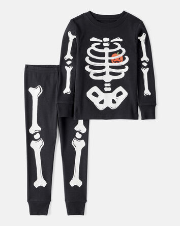 Toddler 2-Piece Glow Halloween Skeleton 100% Snug Fit Cotton Pajamas - Black, 