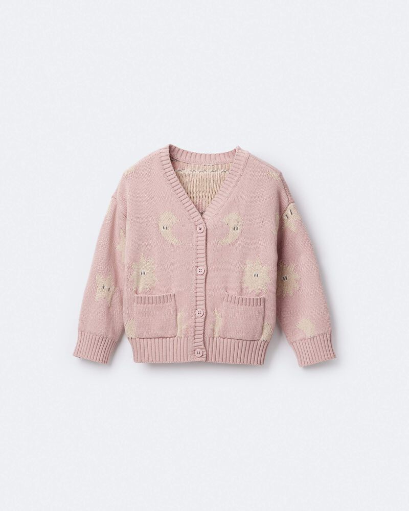 Toddler Girl Star & Moon Pocket Cardigan - Light Pink, image 2 of 7 slides