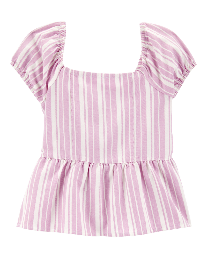 Kid 2-Piece Striped Peplum Top & Drawstring Pants Set - Pink/White, image 3 of 7 slides