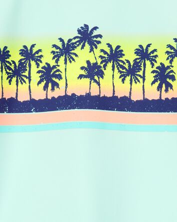 Toddler Boy Palm Tree Long-Sleeve Rashguard Swim - Mint Blue, 