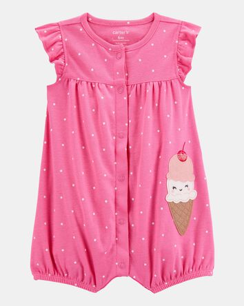 Baby Girl Ice Cream Short-Sleeve Cotton Romper - Pink, 