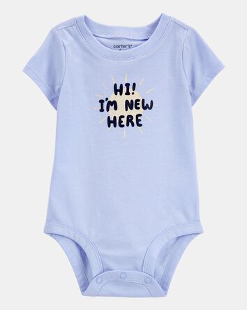 Baby "I'm New Here" Short-Sleeve Bodysuit - Blue, 
