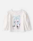 Baby Girl Metallic Ballet Shoe Long-Sleeve Graphic Tee - White, image 1 of 3 slides
