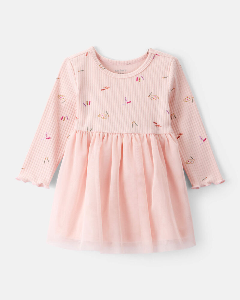 Baby Girl Heart Print Long-Sleeve Dress - Pink, image 1 of 5 slides