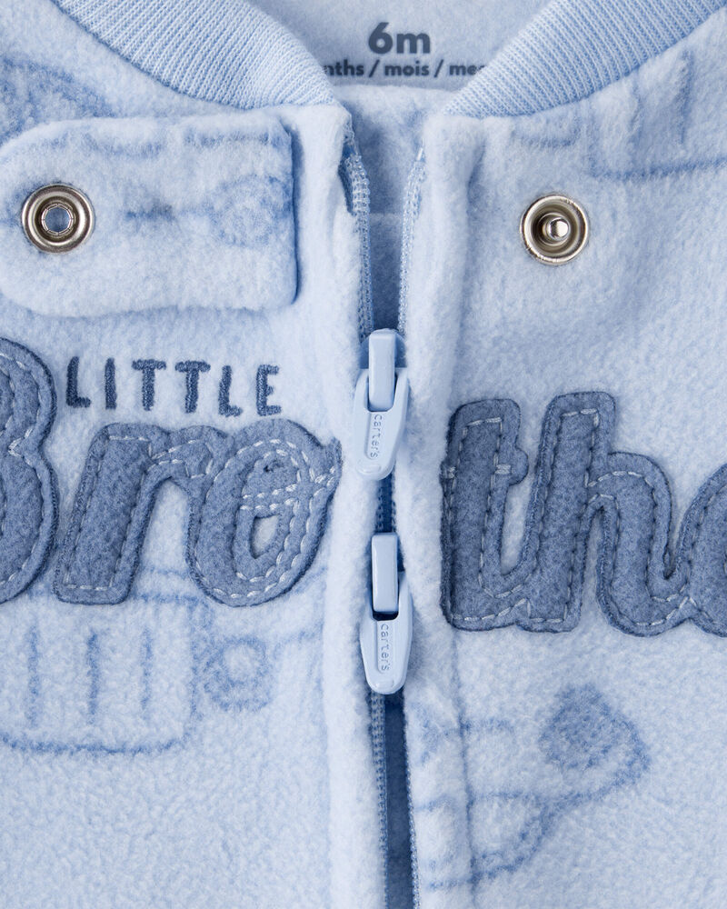 Baby Boy 'Little Brother' Car Print Fleece Sleep & Play Pajamas - Blue, image 3 of 4 slides