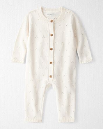 Baby Girl Organic Cotton Sweater Knit Pointelle Jumpsuit, 