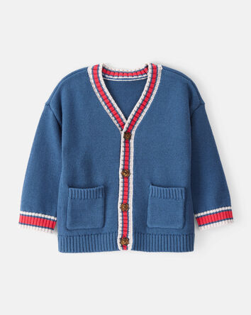 Baby Boy Cotton Long-Sleeve Cardigan Sweater - Blue/Red, 