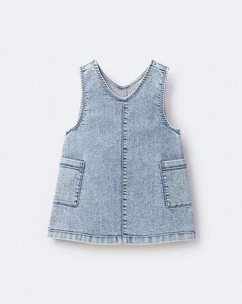 Toddler Girl Otter Pocket Denim Jumper in Avenue Wash - Blue, 