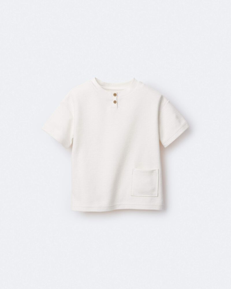 Toddler Boy Henley Tee with Pocket - Cream, image 2 of 7 slides