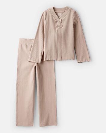 Girls 2-Piece Long-Sleeve Tee & Pant Set - Brown, 