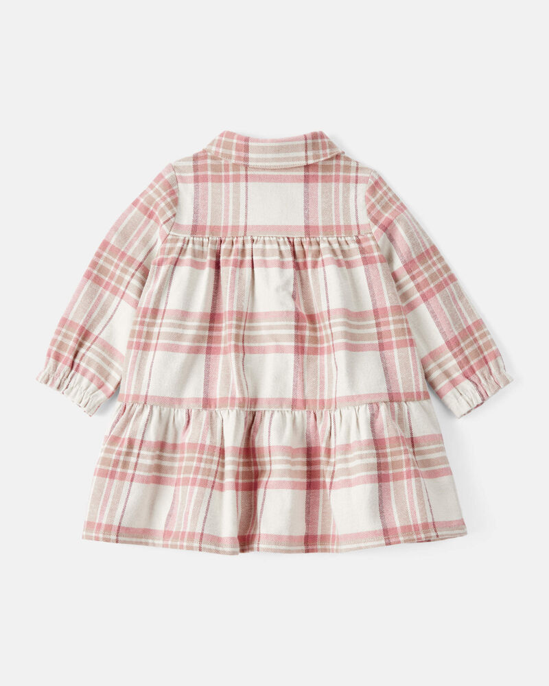 Baby Girl 2-Piece Plaid Cotton Long-Sleeve Dress Set - Pink/White, image 3 of 6 slides