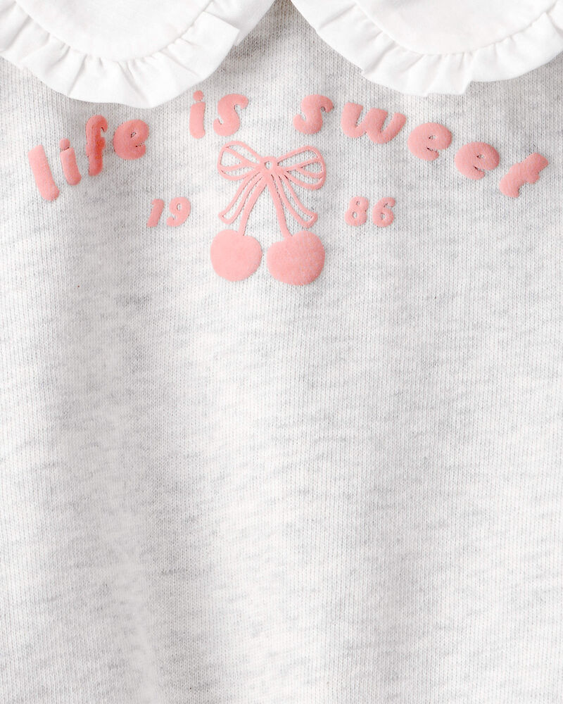 Baby Girl Cherry French Terry Short-Sleeve Graphic Tee - Grey, image 4 of 5 slides
