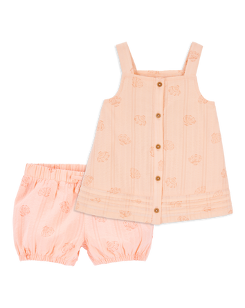 Baby 2-Piece Seashell Cotton Tank & Pull-On Shorts Set - Coral
, 