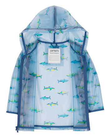 Toddler Boy Shark Translucent Rain Jacket - Blue, 