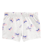 Baby Butterfly Print Pull-On French Terry Shorts - Grey, image 2 of 4 slides
