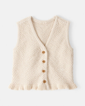 Baby Girl Button-Up Sleeveless Vest - Cream, 
